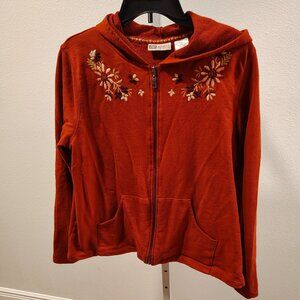 Faded Glory Women's Red Hoodie with Flowers Size XL Cotton Full Zipper